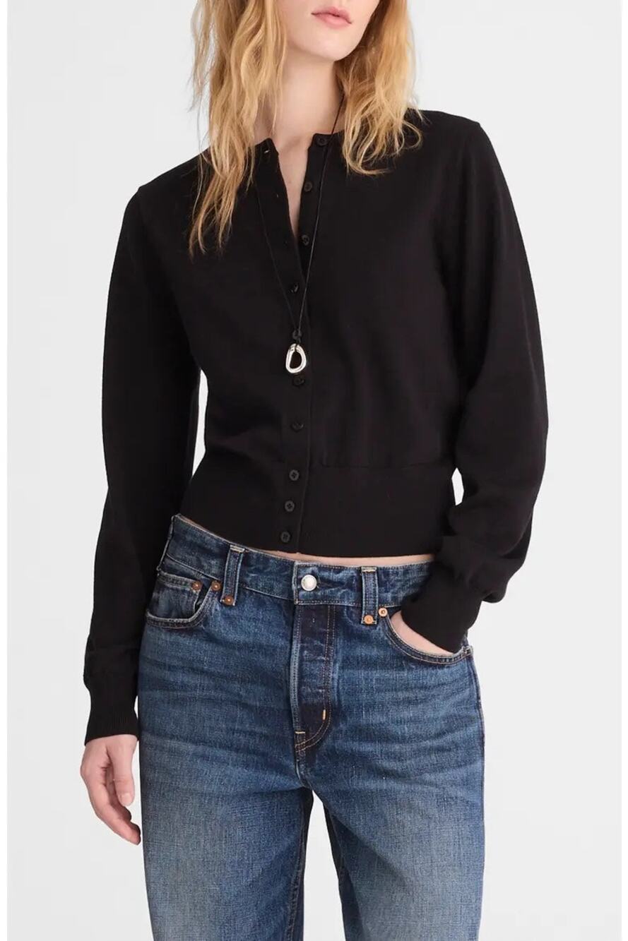 NWOT Madewell Button-Front Cardigan In 100% Cotton Jet Black Size Large